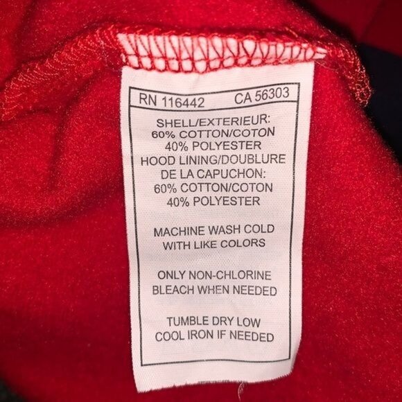 Red Ninth Hall Hoodie With Yellow & Navy Sleeve Stripes Cotton-Polyester Blend M - Picture 3 of 9